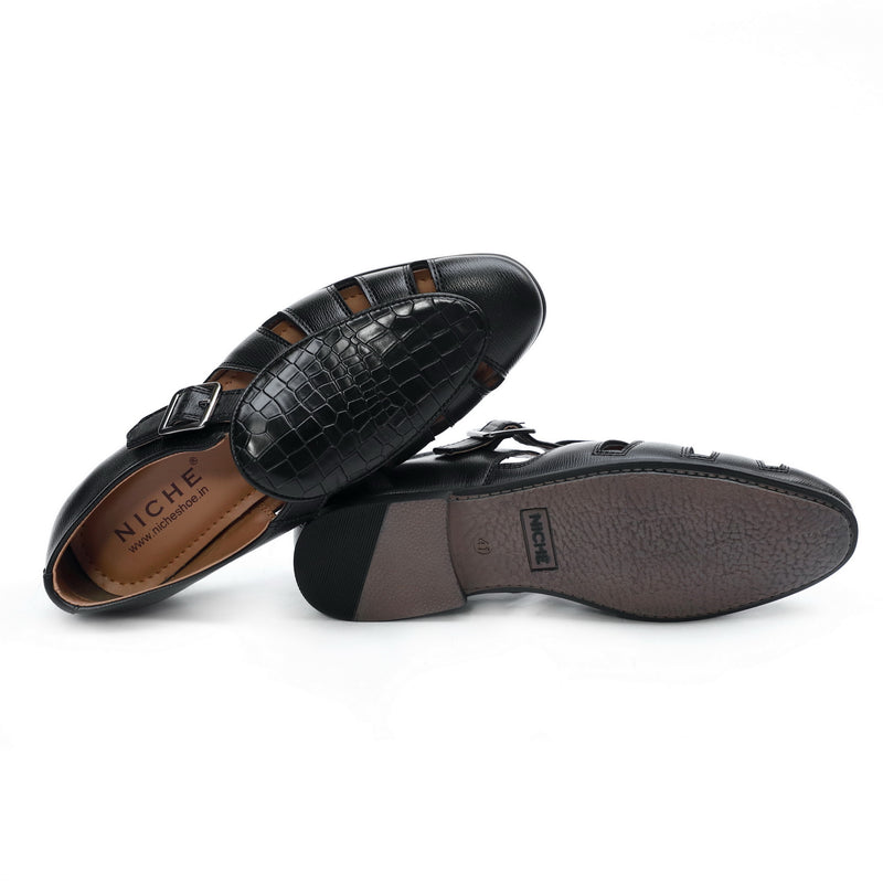 NICHE Black Croco Maharaja Peshawari Sandal