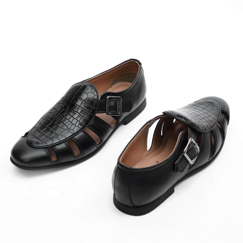 NICHE Black Croco Maharaja Peshawari Sandal