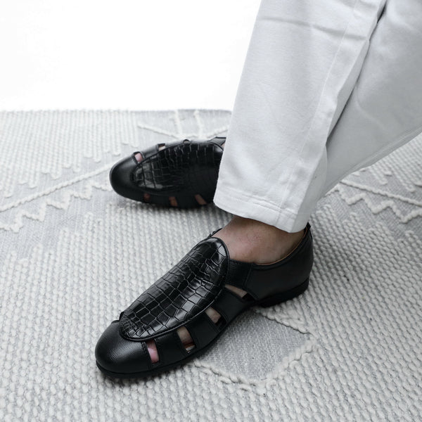 NICHE Black Croco Maharaja Peshawari Sandal