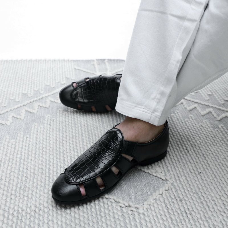 NICHE Black Croco Maharaja Peshawari Sandal
