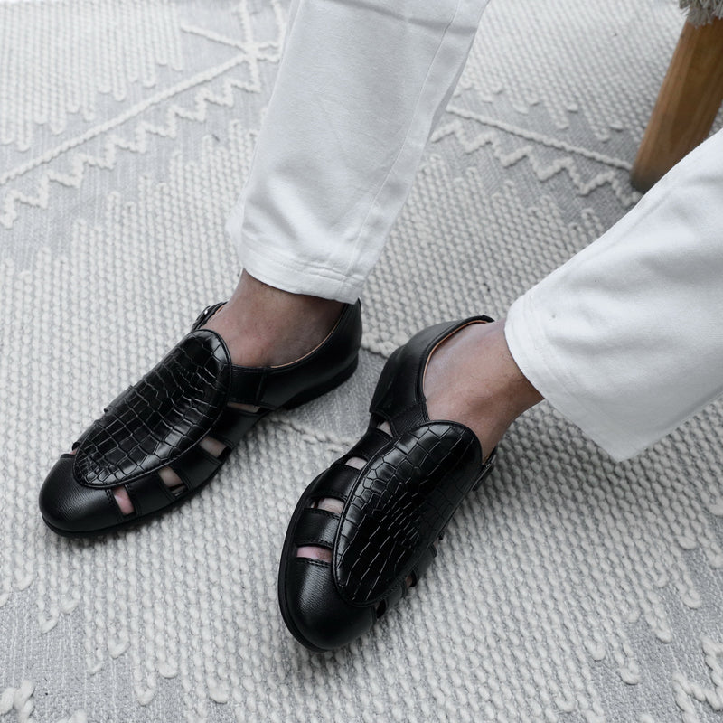 NICHE Black Croco Maharaja Peshawari Sandal