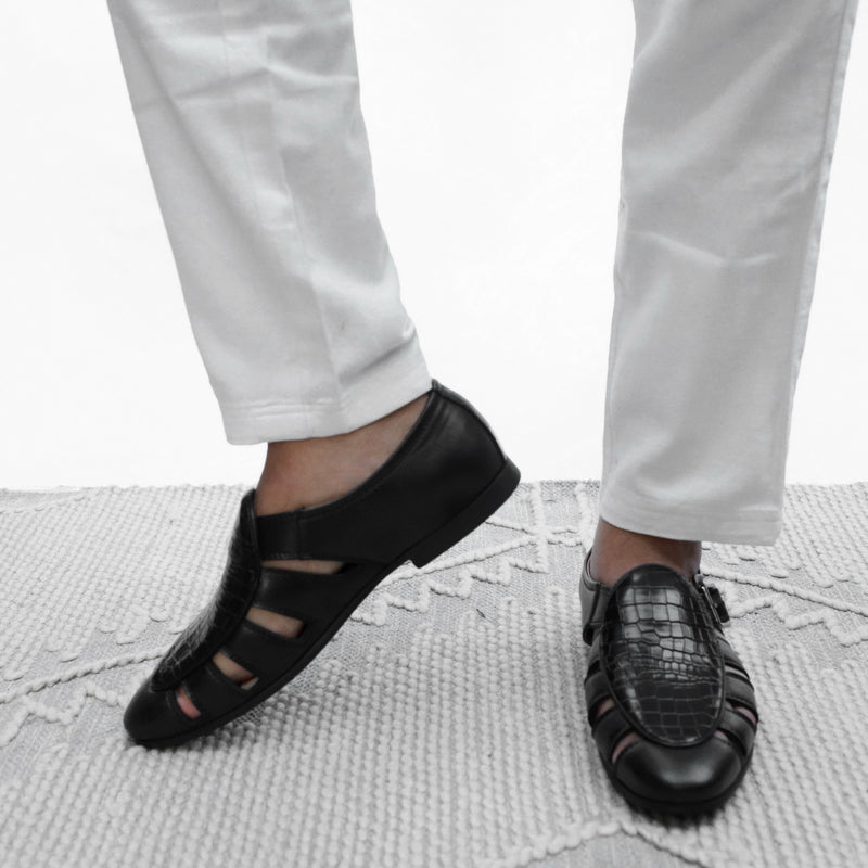 NICHE Black Croco Maharaja Peshawari Sandal