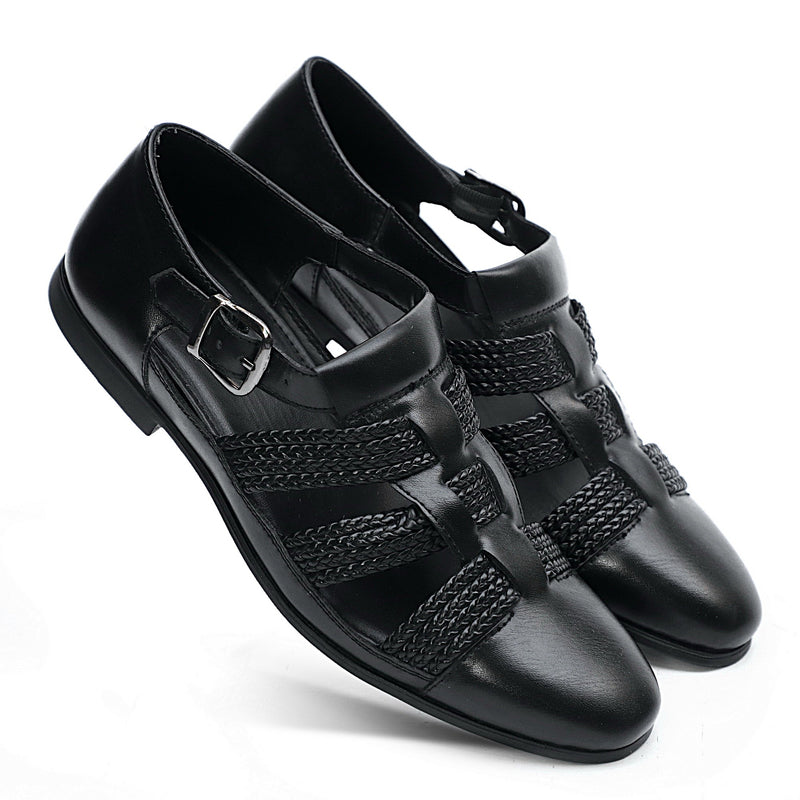 NICHE Black Hand Braided Unique Designer Sandals