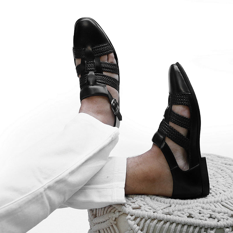 NICHE Black Hand Braided Unique Designer Sandals