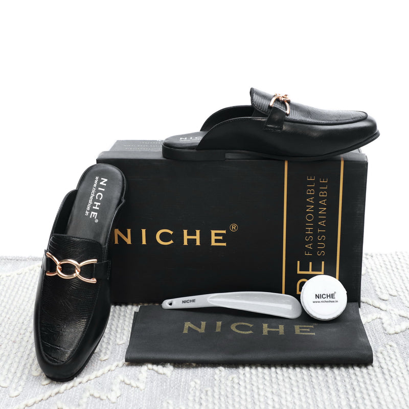NICHE Black Designer Horsebit Mule
