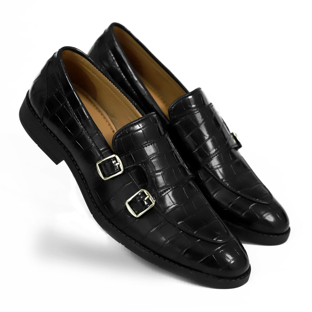 NICHE Black Croc Elite Double Monk Slip Ons