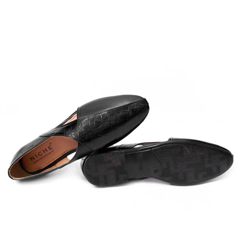 Niche Black Croc Designer Sandals