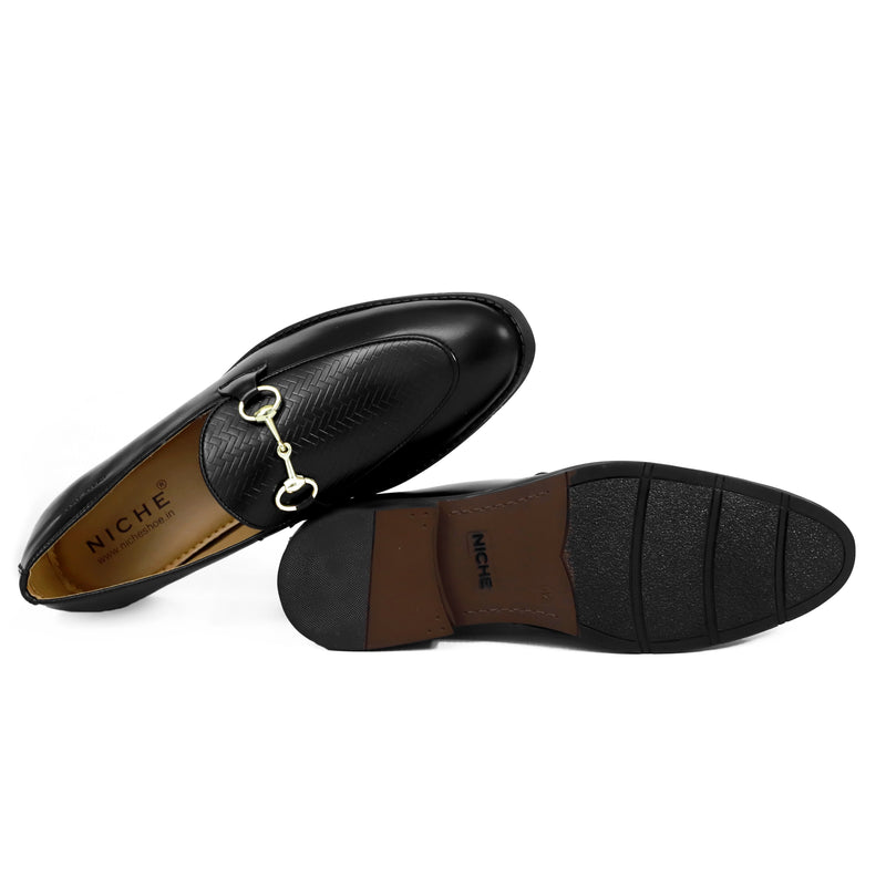 NICHE Black Designer Horsebit Loafers