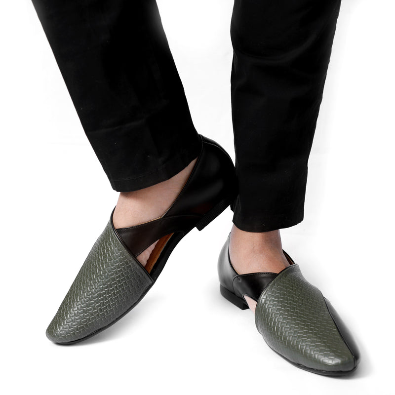 Niche Olive Black Embossed Designer Sandals