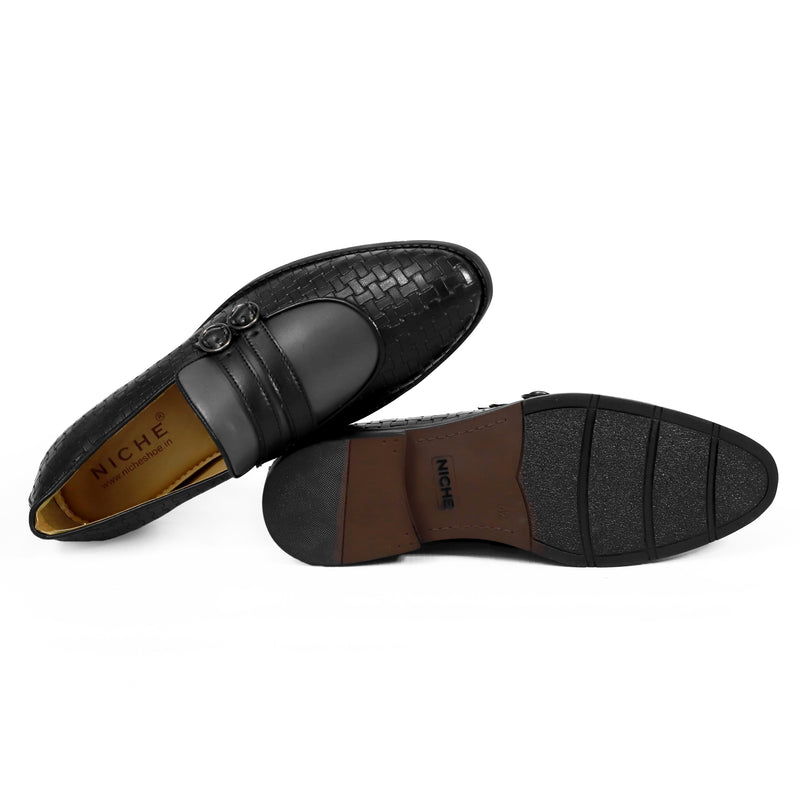 NICHE Black Gray Weaved Monk Loafers