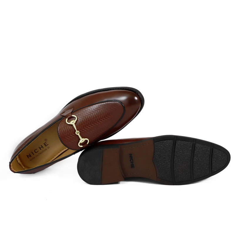 NICHE Cherry Brown Designer Horsebit Loafers