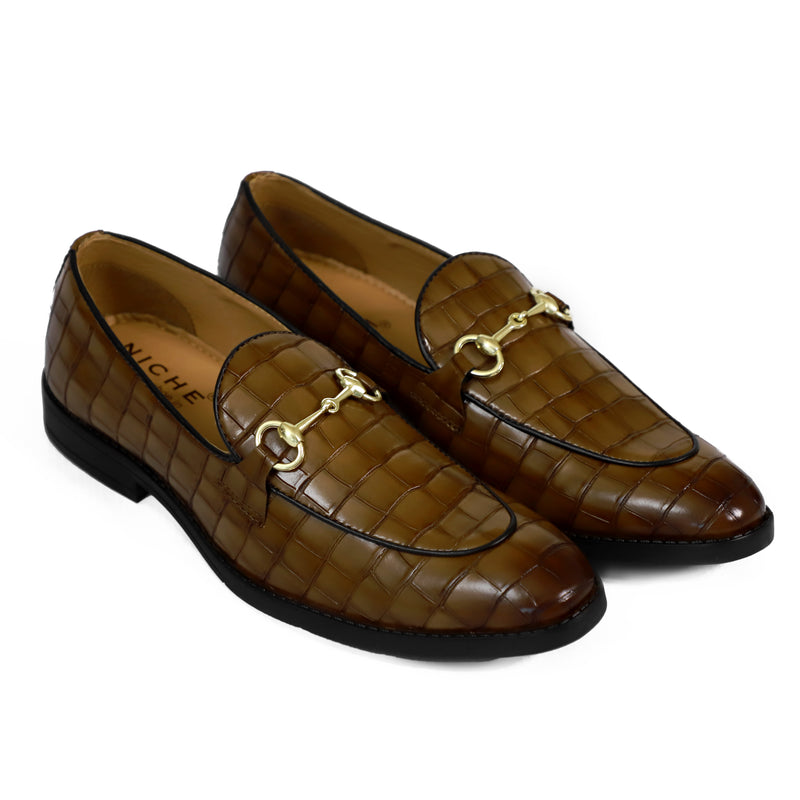 NICHE Brown Croc Horsebit Loafers