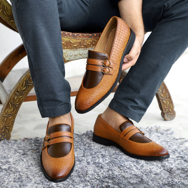 NICHE Tan Brown Weaved Monk Loafers