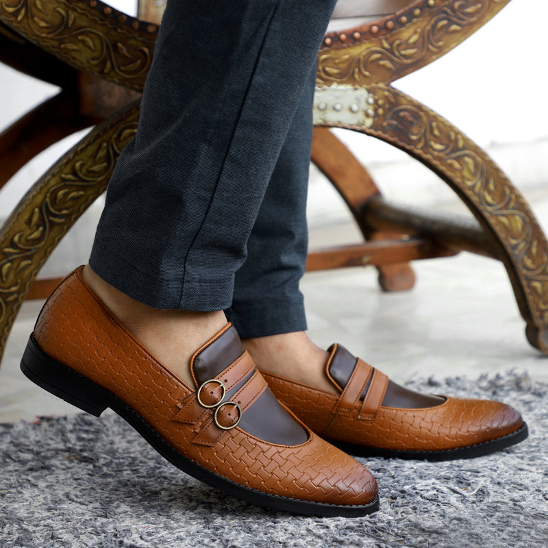 NICHE Tan Brown Weaved Monk Loafers