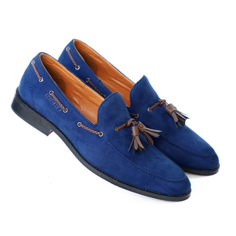 Blue Suede Tassel Loafers